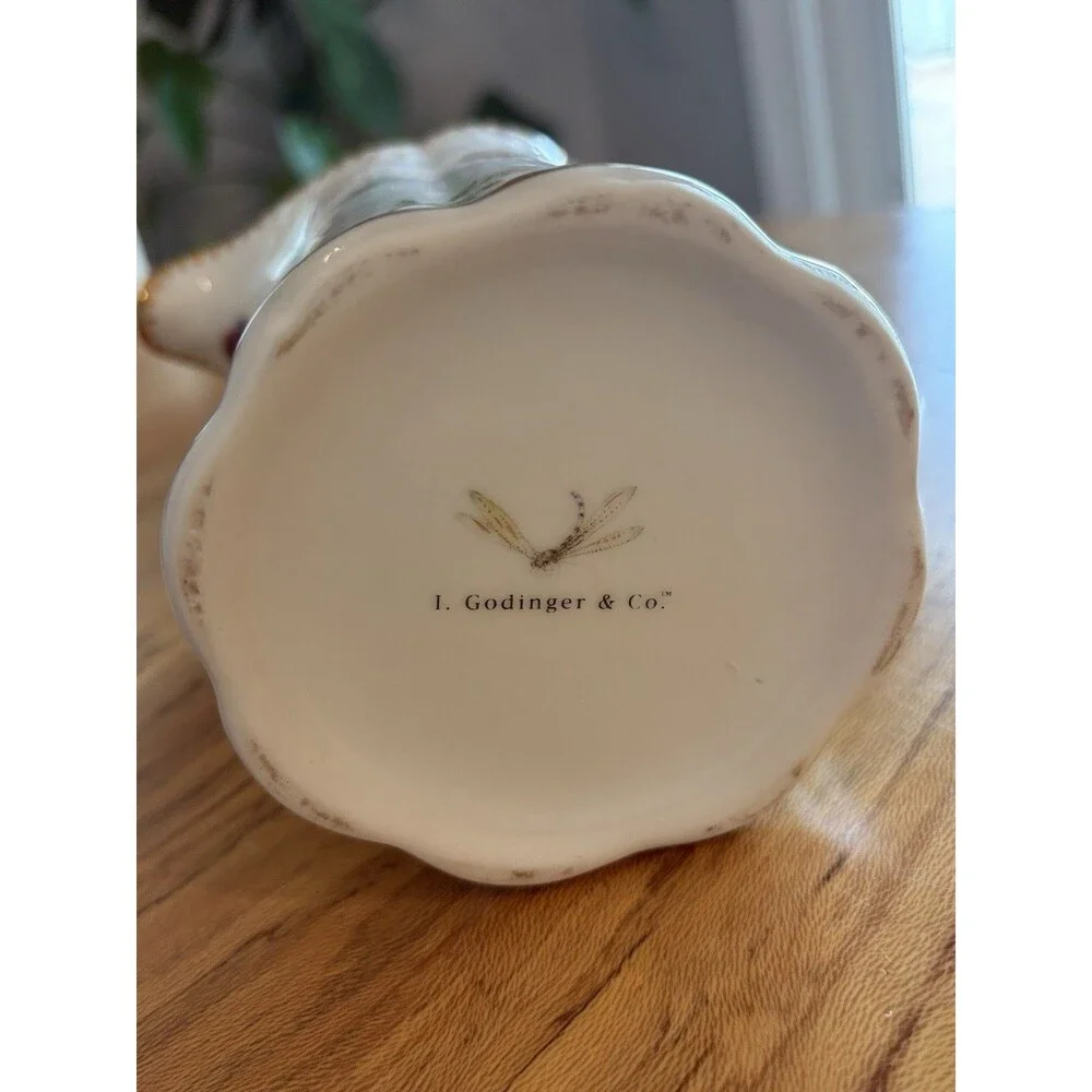 Vintage Godinger & Co. Primavera Porcelain Butterfly White Pitcher Gold Trim 7